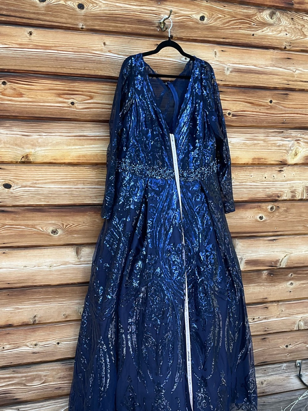 Mac Duggal Long Sleeve Embellished Evening Gown Midnight 18 Plus Size - Picture 5 of 11